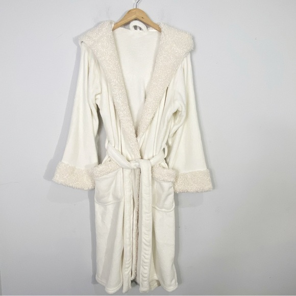POTTERY BARN New Teddy Faux Fur Trim Robe Ivory Hood - Picture 1 of 10